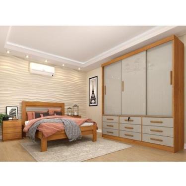 Imagem de Quarto Completo Guarda Roupa 3 Portas Cama Casal e Mesa de Cabeceira C