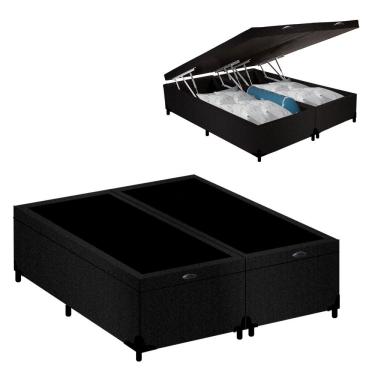 Imagem de Cama Box com Baú Casal Belluno Bipartido Abertura Pneumática sem Colchão Suede Preto Belluno