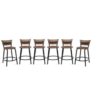 Imagem de Kit 6 Banquetas baixa 45cm Cozinha De Aço Estofada Com Encosto Bancada