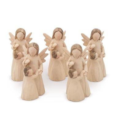 Imagem de Kit 5 Imagens Anjo da Guarda com Menina Resina 6,5 cm - Amém Decoração