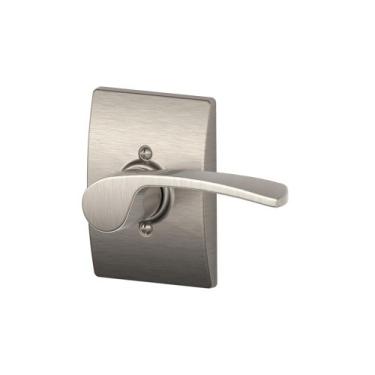 Imagem de Schlage Lock Company Maçaneta Merano para mão direita com acabamento do século, trava não giratória, níquel acetinado (F170 MER 619 CEN RH)