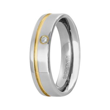 Imagem de Aliança Aço Paris 6mm com Filete Lateral Gold IPG e Zircônia