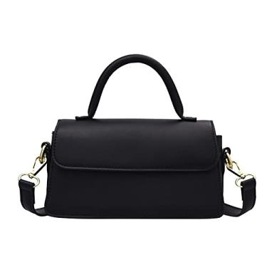 Imagem de Bolsa de ombro feminina com alça superior da moda, bolsa transversal de couro, bolsa de ombro casual, Preto