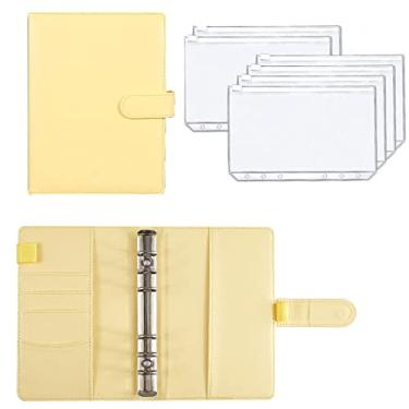Imagem de Fichário A6 Planner Orçamento Caderno de Couro PU Folhas Soltas Capa de Caderno 6 Buracos Fichário Bolsos Fichário Plástico Zíper Envelope, Amarelo