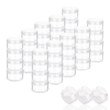 Imagem de ZEJIA Recipientes de amostra de 5 gramas com tampas, mini recipientes de maquiagem, recipientes de plástico vazios para cosméticos de viagem com etiquetas (50 unidades, tampa transparente)
