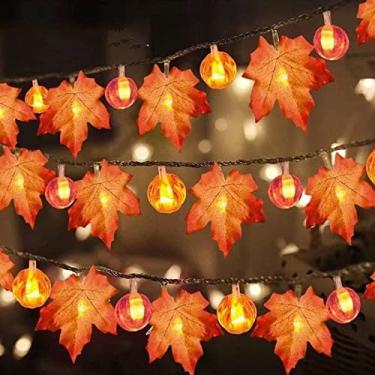 Imagem de Tingpai 20 pés 40 leds luzes de cordas de fadas de halloween luzes de abó em forma de folha de bordo deco tiva du das luzes b ncas quentes à prova d'água ope da por bateria
