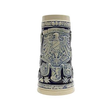 Imagem de Caneca de cerveja azul cobalto com brasões da Alemanha gravada Beer Stein da E.H.G. | 1,1 litros