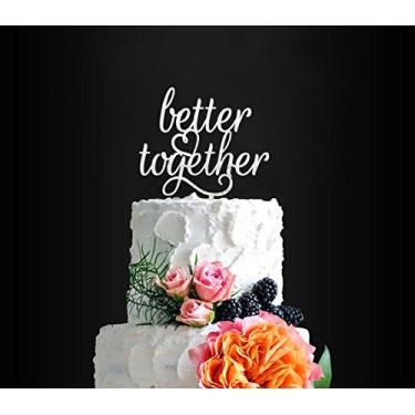 Imagem de Topo de bolo de casamento romântico Better Together com glitter, elegante topo de bolo para aniversário de casamento, topos de bolo decorativos para festa de casamento, topo de bolo de aniversário de acrílico
