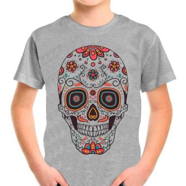 Imagem de Camiseta Caveira Mexicana Skull Cinza Infantil03 - Design Camisetas