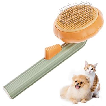 Imagem de Escova de cabelo de abóbora para animais de estimação, escova para gatos, escova de limpeza autolimpante, escova para cães para queda e tosa, escova para animais de estimação para