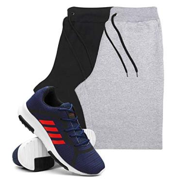 Imagem de KIT 2 Bermudas Masculinas Moletom + Tenis Masculino Sport Corrida - Bermudas Preto/Cinza G - Tenis Azul - 39