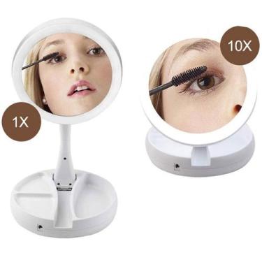 Imagem de Espelho Para Maquiagem Com Aumento 10X Dupla Luz Led - Organizador - M