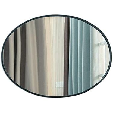 Imagem de Espelho de banheiro de parede oval espelho suspenso espelho de vaidade montado na parede espelho de maquiagem espelho de maquiagem de metal espelhos de vaidade (cor: ouro, tamanho: 50 × 75 cm) (preto 50 × 75 cm) Feito na China