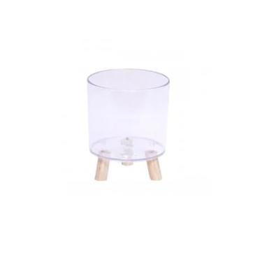 Imagem de Vaso Cachepot de Acrílico Tripé com pés de madeira (Incolor)