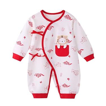 Imagem de Macacão de manga comprida vermelho para bebês recém-nascidos, calendário de ano novo chinês nesie quimono tang, Branco, 0-1 Months