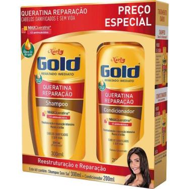 Imagem de Kit Especial Shampoo + Condicionador Niely Gold Queratina Reparação 50