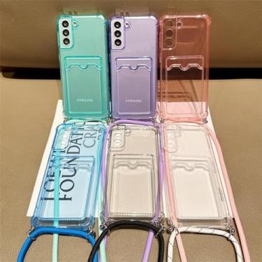 Imagem de Para Samsung A54 5G Case Crossbody Lanyard Card Bag Soft TPU Capa Transparente, Azul, Para Samsung A54 5G