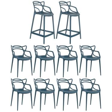 Imagem de Kit 8 Cadeiras + 2 Banquetas Médias Masters Allegra Azul Petr