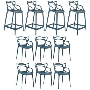 Imagem de Kit 6 Cadeiras + 4 Banquetas Médias Masters Allegra Azul Petr
