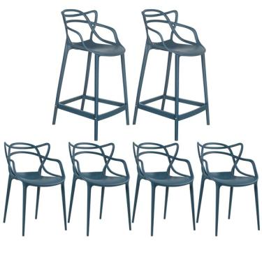 Imagem de Kit 4 Cadeiras + 2 Banquetas Médias Masters Allegra Azul Petr
