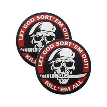 Imagem de AliPlus 2 peças de adesivos de boina de faca de caveira Spec Ops Kill Them All Let God Sort Them Out Patch de PVC Tactical Moral (vermelho)