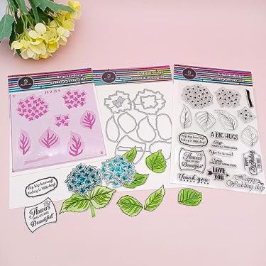 Imagem de Alinacutle Conjunto de carimbos transparentes de hortênsia em camadas, estêncil, matriz de corte de metal para fazer cartões artesanais, álbuns, modelos de artesanato de papel