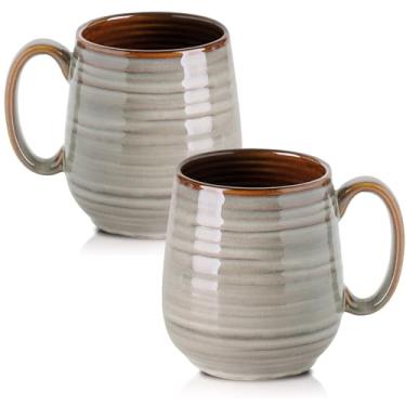 Imagem de Hasense Conjunto de 2 canecas de café de 590 ml, xícaras de café grandes Porcealin para escritório e casa, caneca de café moderna com alça grande para café com leite sopa de chá como presente de amigo, pode ser lavada na lava-louças e no micro-ondas (cinza)