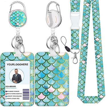 Imagem de Cordão de crachá e suporte de crachá de identificação, carretel retrátil com mosquetão para cinto de carretel, cordão de alça com fecho de lagosta para porta-crachás, presentes de escritório de professores de enfermagem (BLC-Mermaid-2-a)