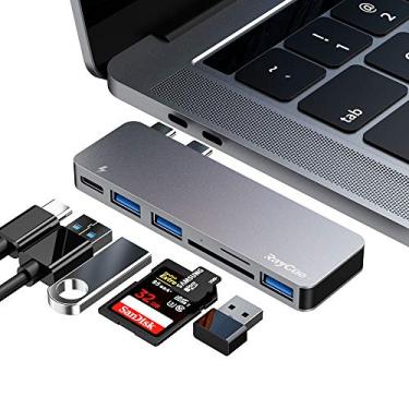 Imagem de RayCue Adaptador USB C para MacBook Pro/MacBook Air M1 M2 2023-2016 33.0 cm 38.1 cm 40.6 cm, Hub USB-C 6 em 1, acessórios MacBook Pro com 3 portas USB 3.0, leitor de cartão USB C para SD/TF e porta
