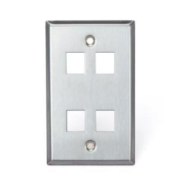 Imagem de Leviton Placa de parede QuickPort 43080-1S4, entrada única, 4 portas, aço inoxidável