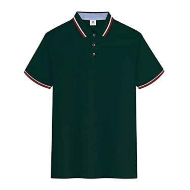 Imagem de Polos de golfe masculinos fibra de álcool polivinílico cor sólida tênis camiseta leve ajuste regular ajuste umidade wicking seco colarinho(Color:Dark Green,Size:S)