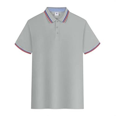 Imagem de Polos de golfe masculinos fibra de álcool polivinílico cor sólida tênis camiseta leve ajuste regular ajuste umidade wicking seco colarinho(Color:Gray,Size:S)