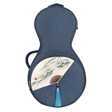 Imagem de Yueqin Bolsa Lua Alaúde Padrão Bolsa de Ombro Bolsa de Ombro Música Folclórica para Uso Profissional de Ópera Chinesa Lute Guitarra Banjo Instrumento Musical Banjo Chinês (AZUL)