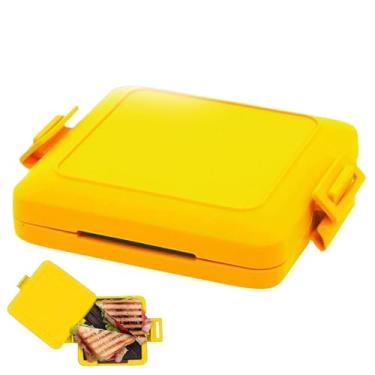 Imagem de Sanduicheira para micro-ondas, máquina de micro-ondas, máquina de café da manhã sem fio, torradeira com tiras de silicone ajustáveis (amarelo)