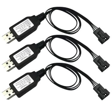 Imagem de Pacote com 3 cabos de carregador de bateria de lítio de 7,4 V com plugue SM-4PIN, compatível com carro RC, avião, tanque, barco, controle remoto, brinquedos de controle remoto para carregador USB
