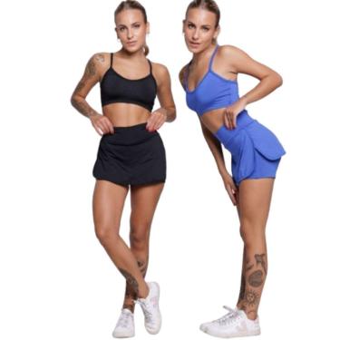 Imagem de KIT 2 Conjunto Top Alça Fina E Short Saia Serra e Mar Roupa Para Academia Treino Moda Fitness-Feminino