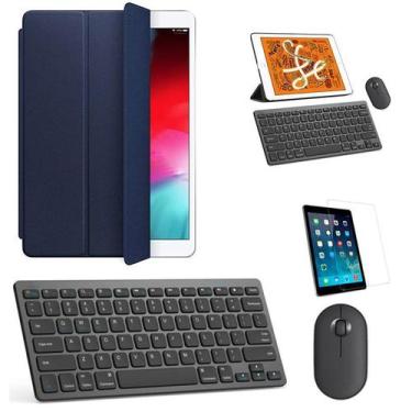 Imagem de Kit Capa Smart Case Azul Escuro / Teclado e Mouse preto e Película par