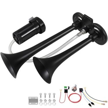 Imagem de BANHAO Buzina de trem para caminhão 150db buzina de ar super alto para carro com compressor, adequada para qualquer veículo de 12 V, trem, carro, navio, barco, caminhão (12 V, buzinas pretas de 2