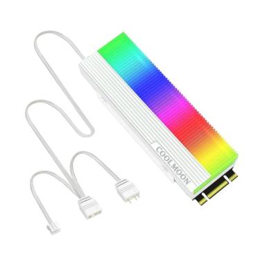 Imagem de COOLMOON, DISSIPADOR DE CALOR SSD NVME (M.2) BRANCO LED ARGB 5V 3 PINOS, M2 2280, ALUMÍNIO COM LEDS