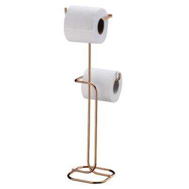 Imagem de Suporte Porta Rolo Papel Higiênico Duplo Papeleira Chão Banheiro Cobre