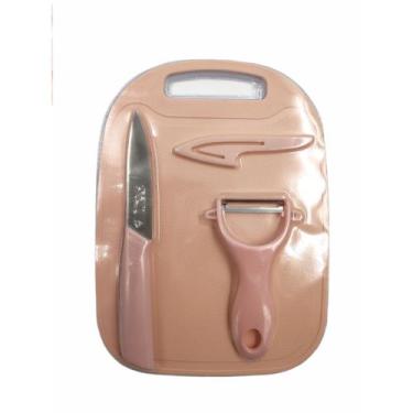Imagem de Kit Cozinha Culinária 3 Peças Tábua + Faca + Descascador - KINGLEEN