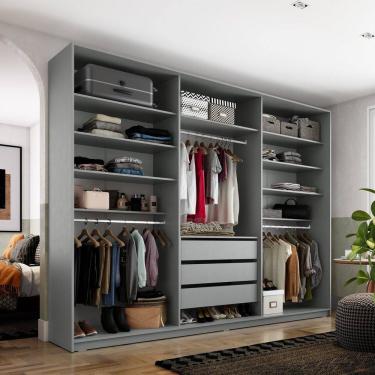 Imagem de Closet Casal 100% Mdf Bp 237cm 3 Gavetas Monreale Cinza