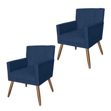Imagem de Jogo 2 Poltronas Estofadas Para Quarto Closet Onix Suede Azul Marinho 