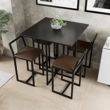 Imagem de Conjunto Mesa Preta 4 Cadeiras Pequena Estofado Industrial Black (MARROM)