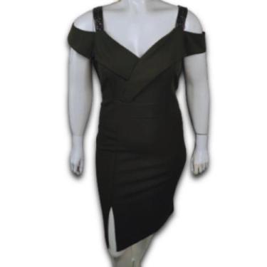 Imagem de Vestido Midi Malha Crepe Bordado Ombro a Ombro e Alça Bordada Fenda na