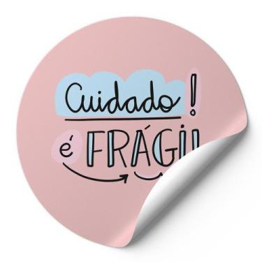 Imagem de 120 Etiquetas Auto Colante Adesivos Redondos Cuidado É Frágil Rosa Nud