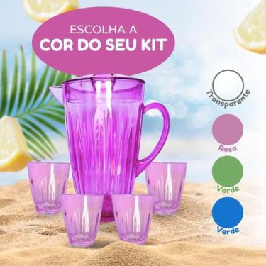 Imagem de Kit Jarra Elegance 2L E 4 Cops 400ml Jogo De Refresco Servir Água Suco
