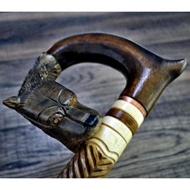 Imagem de Bengalas de caminhada palhetas de madeira esculpidas à mão em madeira esculpidas à mão acessórios de bastão de bengala (loiro, 89 cm)