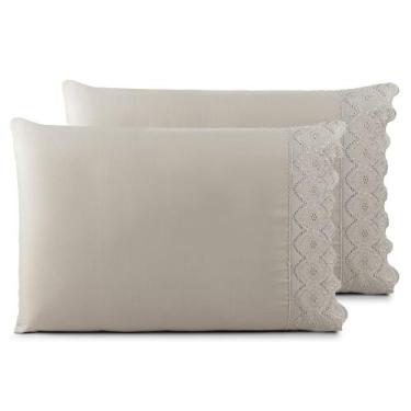 Imagem de Par de Fronhas Percal 300 Fios com Bordado Inglês 50x70cm Napoli - Lin