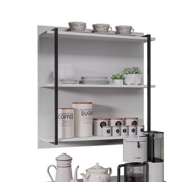Imagem de Prateleira Industrial Tripla Cozinha Suspenso De Parede Emi 70,5cm Branco M12 - D`rossi